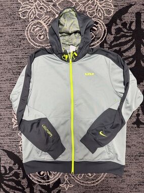 Nike Gray and Neon Yellow LeBron James Full-Zip Hoodie